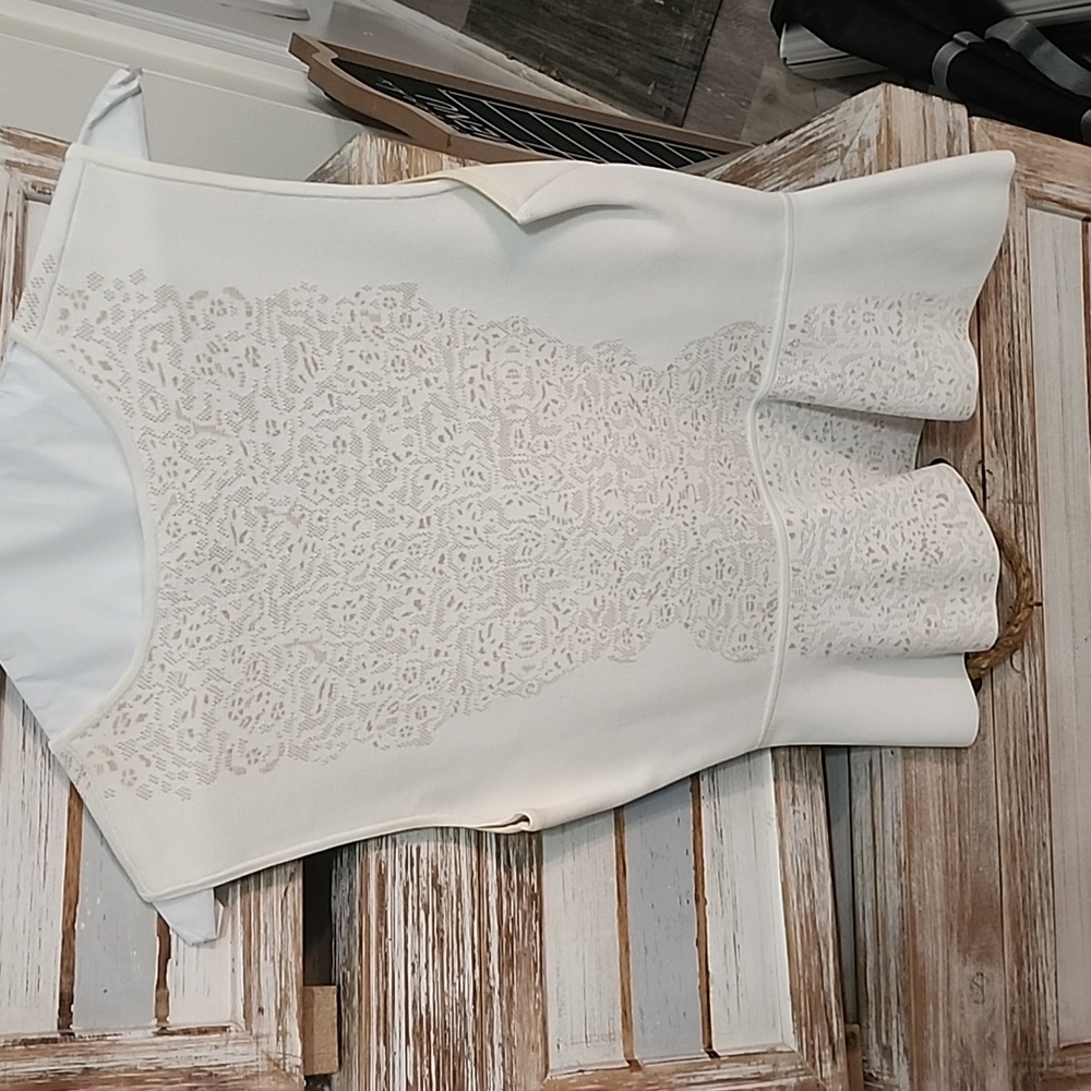BCBG Maxazria beige and cream top fancy waist